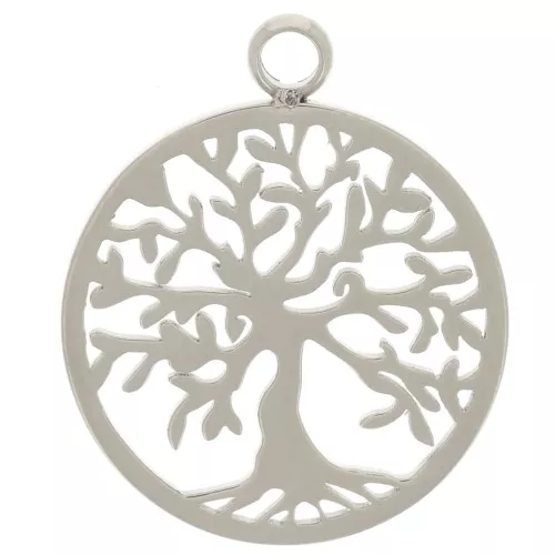 Pendente rotondo da 15 mm - motivo albero della vita - acciaio inossidabile 304 x1