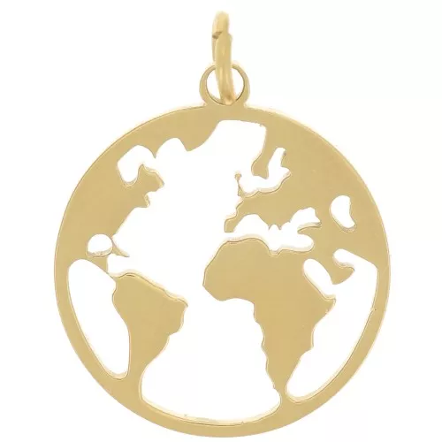 Pendente rotondo da 14 mm con mappa del mondo-Acciaio inossidabile 316L dorato x1