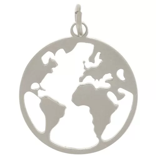 Pendente rotondo da 14 mm - motivo mappa del mondo - acciaio inossidabile 304 x1