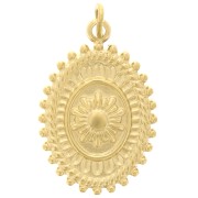 Pendente ovale testurizzato 19,5x13,5 mm - motivo floreale - acciaio inossidabile 304 Dorato x1