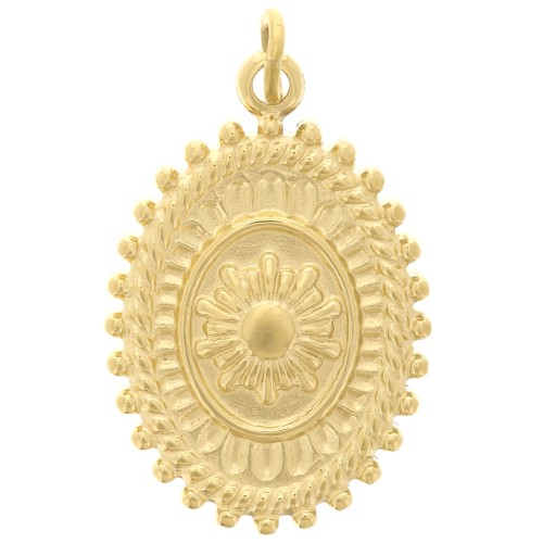 Pendente ovale testurizzato 19,5x13,5 mm - motivo floreale - acciaio inossidabile 304 Dorato x1
