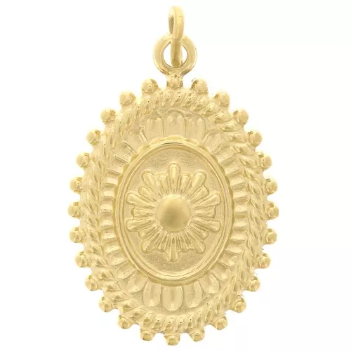 Pendente ovale testurizzato 19,5x13,5 mm - motivo floreale - acciaio inossidabile 304 Dorato x1