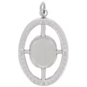 Pendente ovale strutturato 22x14mm per cabochon 8x6mm Acciaio inossidabile 316L x1