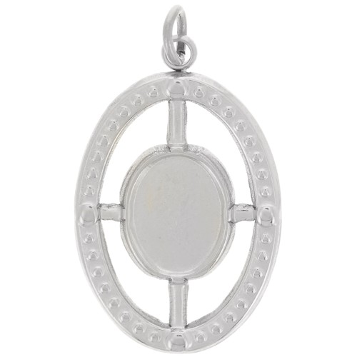 Pendente ovale strutturato 22x14mm per cabochon 8x6mm Acciaio inossidabile 316L x1