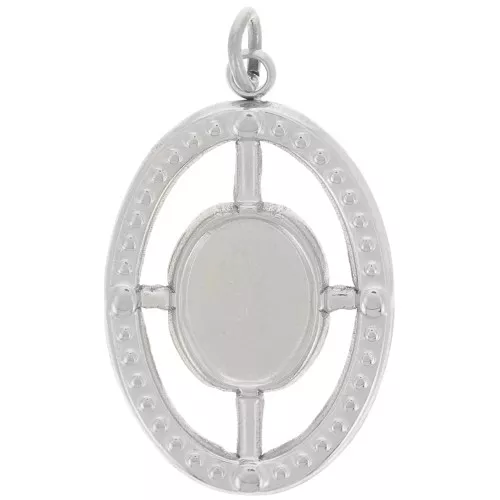 Pendente ovale strutturato 22x14mm per cabochon 8x6mm Acciaio inossidabile 316L x1