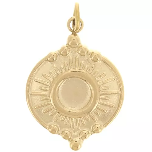 Pendente tondo 14 mm con motivo sole per cabochon 4mm Acciaio inox 316L dorato
