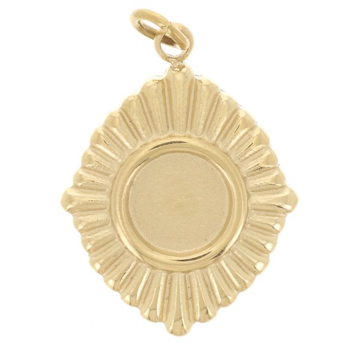 Pendente a rombo plissettato 19x14 mm per cabochon da 6 mm - Acciaio inossidabile 304 Dorato