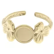 Anello regolabile con motivo floreale per cabochon da 6 mm T.53 a T.59 - Acciaio inossidabile 316L Oro