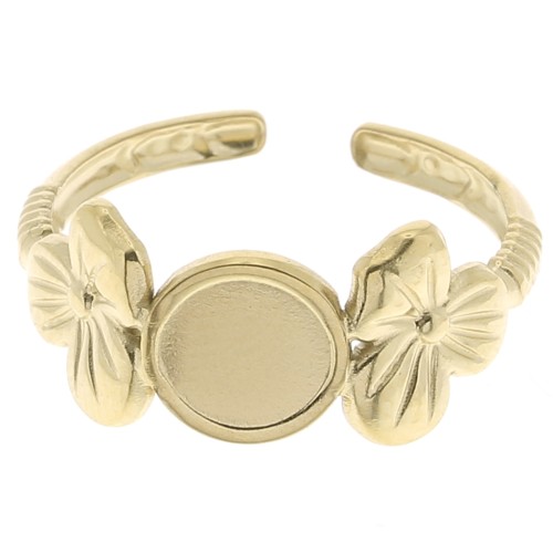 Anello regolabile con motivo floreale per cabochon da 6 mm T.53 a T.59 - Acciaio inossidabile 316L Oro