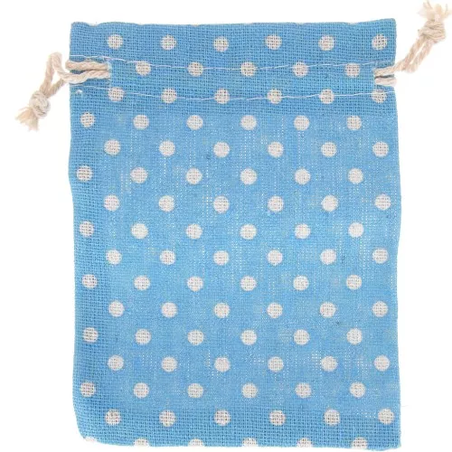 Pochette in cotone con motivo a pois per gioielli-95x135 mm - Azzurro - Bianco x1