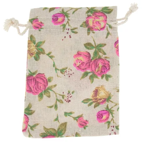 Pochette in cotone per gioielli - 95x135 mm - Naturale - Fucsia - Verde x1