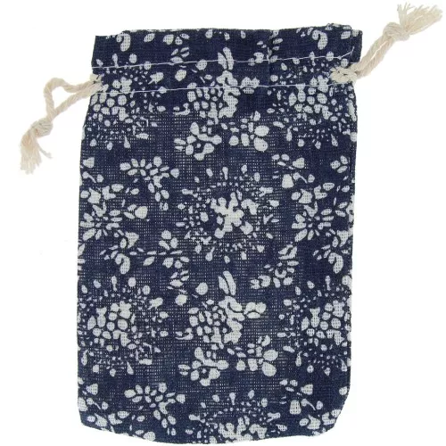 Pochette in cotone per gioielli - 95x135 mm - Blu notte - Bianco x1