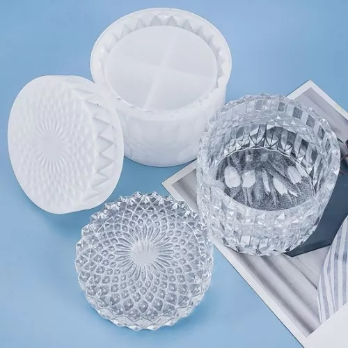 Stampo in silicone per realizzare una scatola portaoggetti con decorazione in cristallo in resina 9 cm