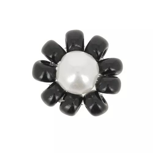 Perline rocaille fiore - margherita - 10 mm - Nero - Bianco perlato x1