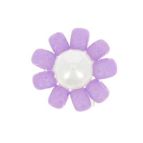 Perline rocaille fiore - margherita - 10 mm - Viola - Bianco perlato x1