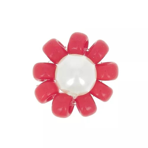 Perline rocaille fiore - Margherita - 10 mm - Rosso - Bianco perlato x1