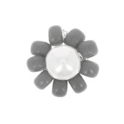Perline rocaille fiore - Margherita - 10 mm - Grigio scuro - Bianco perlato x1|raw }}