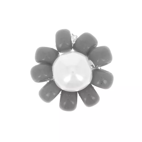 Perline rocaille fiore - Margherita - 10 mm - Grigio scuro - Bianco perlato x1