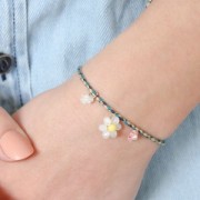 Perline rocaille fiore - Margherita - 10 mm - Grigio scuro - Bianco perlato x1