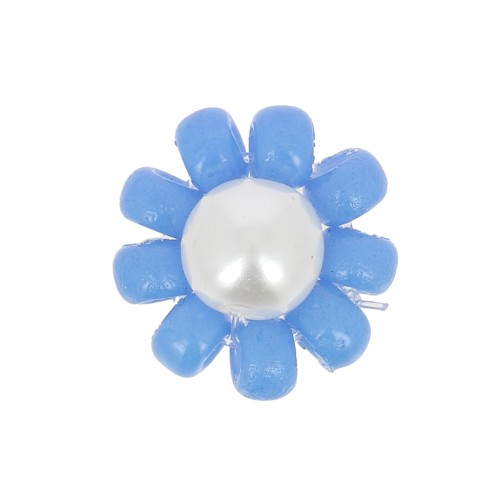 Perline rocaille fiore - Margherita - 10 mm - Blu - Bianco perlato x1
