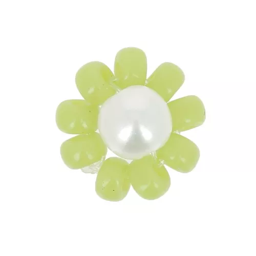 Perline rocaille fiore - Margherita - 10 mm - Verde chiaro - Bianco perlato x1