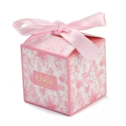 Scatola per gioielli fai da te con nastro 7x7 cm - design floreale - Rosa chiaro