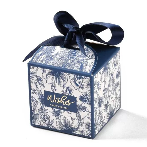 Portagioie fai da te con nastro 7x7 cm - motivo floreale - Blu scuro