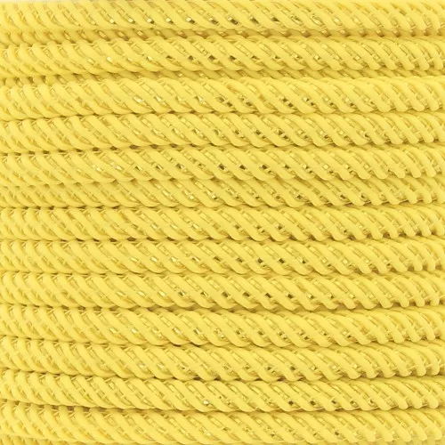 Cordoncino in poliestere intrecciato e filo metallico 3 mm - Giallo - Oro x1m