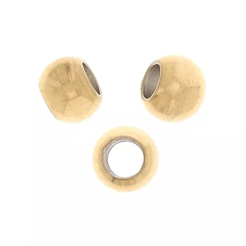 Perline tonde appiattite 3x2 mm - Acciaio inossidabile 304 dorato x10