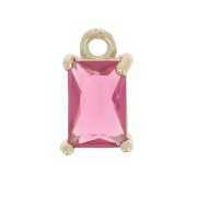 Mini ciondolo rettangolare con Ossido di zirconio 8,5x5 mm - Oro - Fucsia x1|raw }}