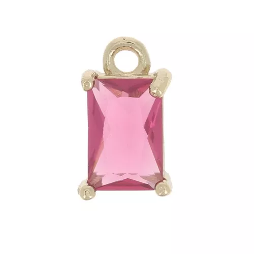 Mini ciondolo rettangolare con Ossido di zirconio 8,5x5 mm - Oro - Fucsia x1