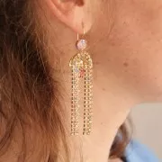 Mini ciondolo rettangolare con Ossido di zirconio 8,5x5 mm - Oro - Fucsia x1