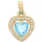 Pendente cuore con Ossido di zirconio 14x11 mm - Oro - Cristallo - Azzurro x1