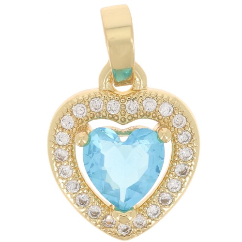 Pendente cuore con Ossido di zirconio 14x11 mm - Oro - Cristallo - Azzurro x1