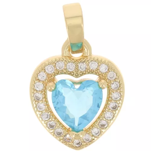 Pendente cuore con Ossido di zirconio 14x11 mm - Oro - Cristallo - Azzurro x1
