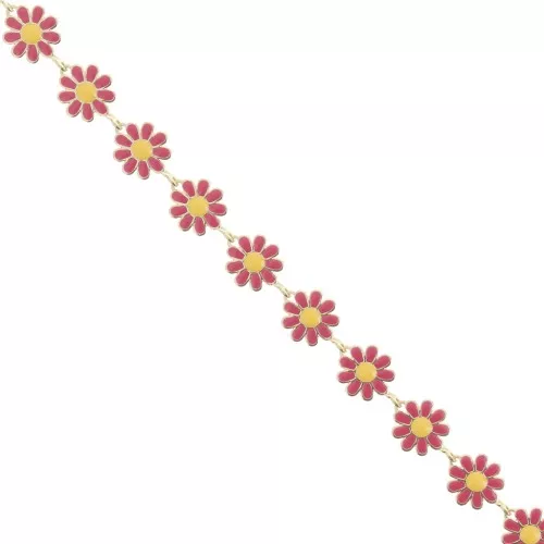 Catena di margherite 10 mm dorato - fucsia - giallo x99cm