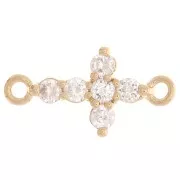 Distanziatore a croce con Ossido di zirconio 14x7,5 mm - Placcato oro 3 micron - Cristallo x1