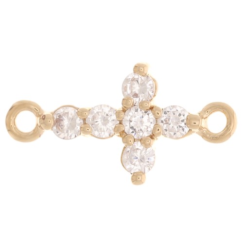 Distanziatore a croce con Ossido di zirconio 14x7,5 mm - Placcato oro 3 micron - Cristallo x1