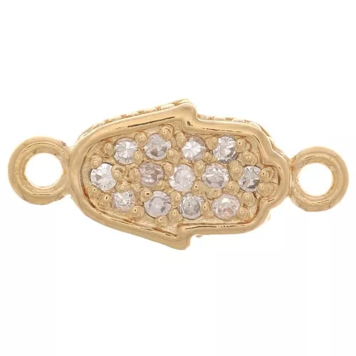Distanziatore a mano di Fatma con Ossido di zirconio 16x7 mm - Placcato oro 3 micron - Cristallo x1