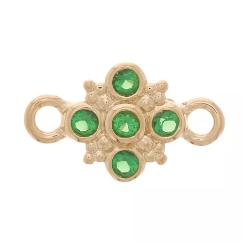 Distanziatore a croce con Ossido di zirconio 11x7 mm - Placcato oro 3 micron - Verde x1