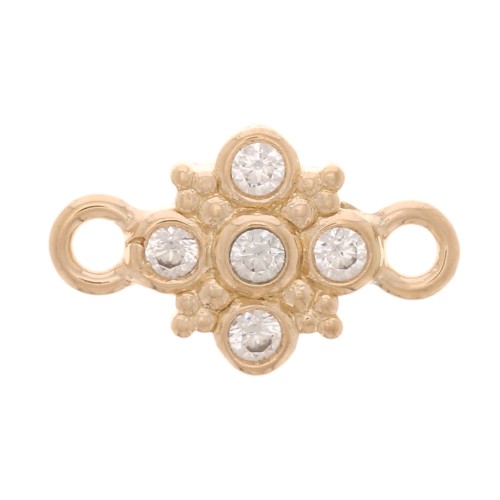 Distanziatore a croce con Ossido di zirconio 11x7 mm - Placcato oro 3 micron - Cristallo x1