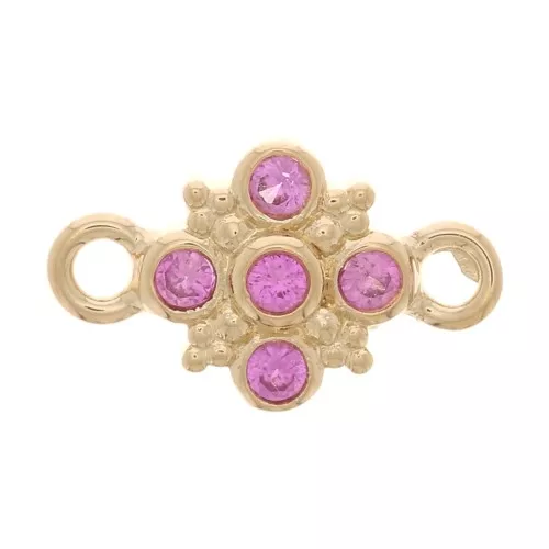 Distanziatore a croce con Ossido di zirconio 11x7 mm - Placcato oro 3 micron - Fucsia x1