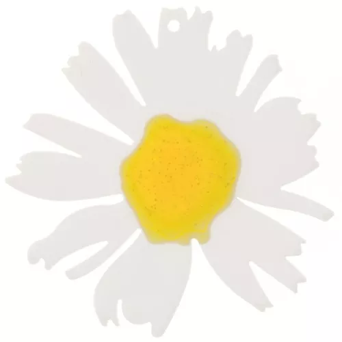 Pendente forma di margherita in acetato 44x43 mm - Bianco - Glitter giallo x1