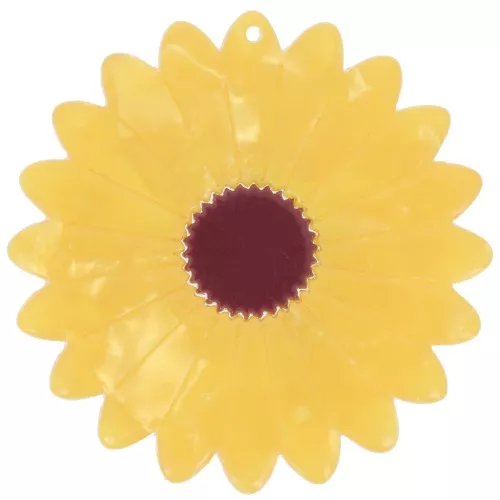 Pendente forma di girasole in acetato 37 mm - Giallo perlato - Marrone x1