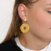 Pendente forma di girasole in acetato 37 mm - Giallo perlato - Marrone x1