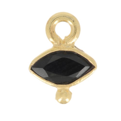 Ciondolo con occhio sfaccettato e pallina 9x7 mm - Argento 925 - Oro fino - Onice nera