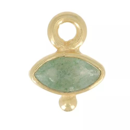 Ciondolo con occhio sfaccettato e pallina 9x7 mm - Arg925 Oro fino - Avventurina