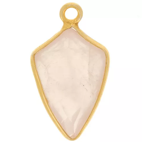Pendente freccia sfaccettata 20x11 mm - Argento 925 dorato - Quarzo rosa x1