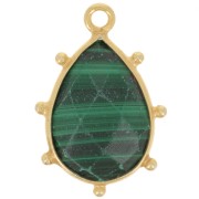 Pendente goccia sfaccettata e piccole sfere 19x13mm Arg925 dorato - Malachite