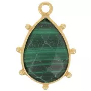 Pendente goccia sfaccettata e piccole sfere 19x13mm Arg925 dorato - Malachite